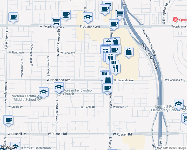 map of restaurants, bars, coffee shops, grocery stores, and more near 9543 Camelback Peak Court in Las Vegas