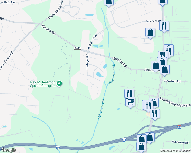 map of restaurants, bars, coffee shops, grocery stores, and more near 1317 Whitworth Court in Kernersville
