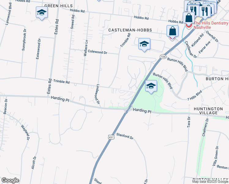 map of restaurants, bars, coffee shops, grocery stores, and more near 211 Lavista Drive in Nashville