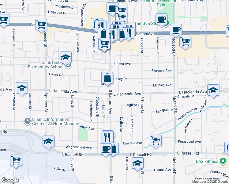 map of restaurants, bars, coffee shops, grocery stores, and more near in Paradise