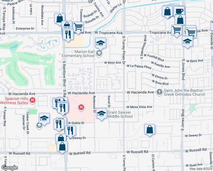 map of restaurants, bars, coffee shops, grocery stores, and more near 5263 Shasta Lake Way in Las Vegas