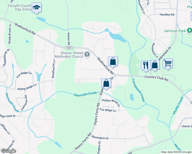 map of restaurants, bars, coffee shops, grocery stores, and more near 6033 Lura Road in Winston-Salem