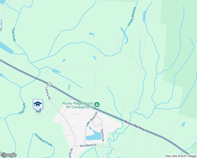 map of restaurants, bars, coffee shops, grocery stores, and more near 156 Lee Terry Road in Wartburg