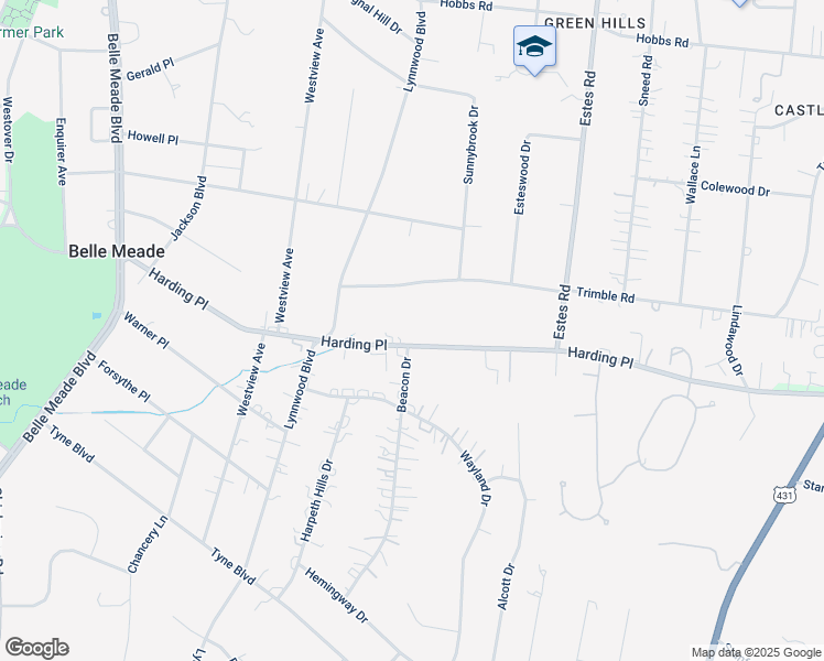 map of restaurants, bars, coffee shops, grocery stores, and more near 3916 Harding Place in Nashville
