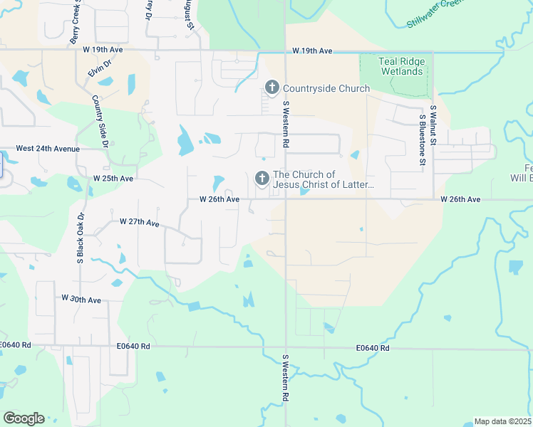 map of restaurants, bars, coffee shops, grocery stores, and more near 2614 South Western Road in Stillwater