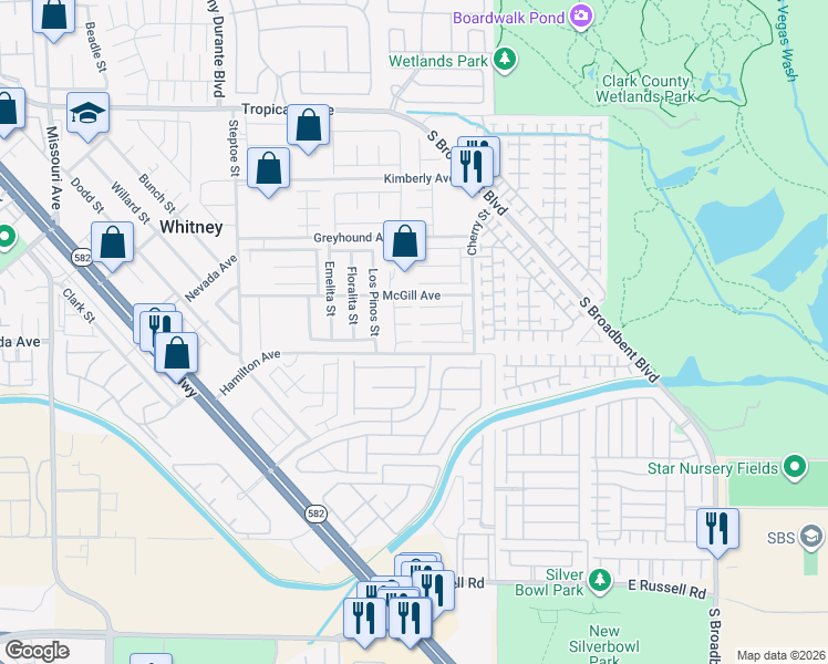 map of restaurants, bars, coffee shops, grocery stores, and more near 6455 Chettle House Lane in Las Vegas