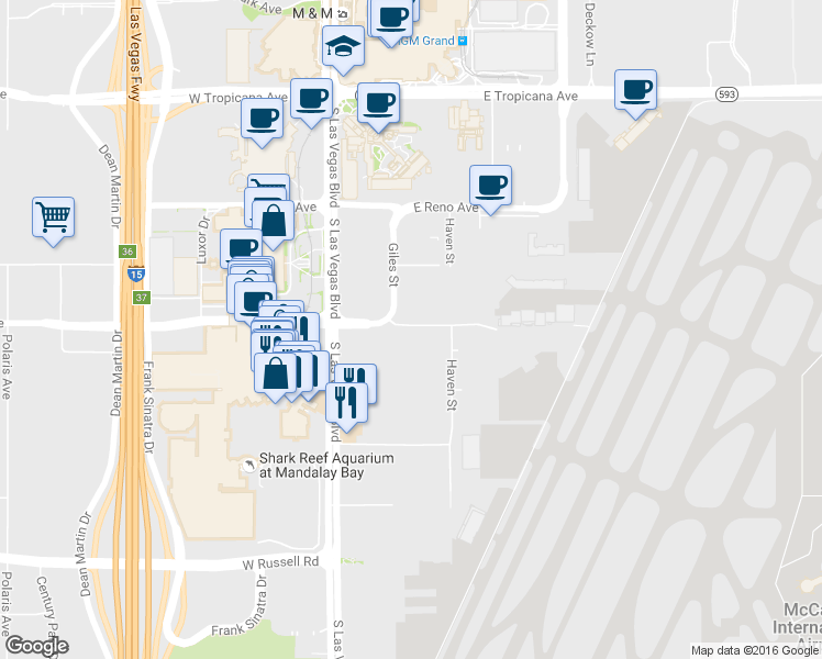 map of restaurants, bars, coffee shops, grocery stores, and more near 5348 Danville Lane in Las Vegas