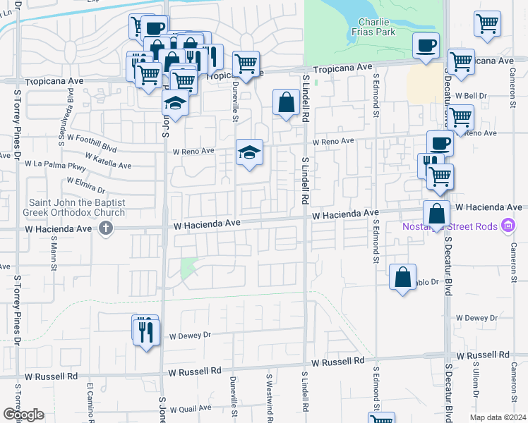 map of restaurants, bars, coffee shops, grocery stores, and more near 5278 Sacha Way in Las Vegas
