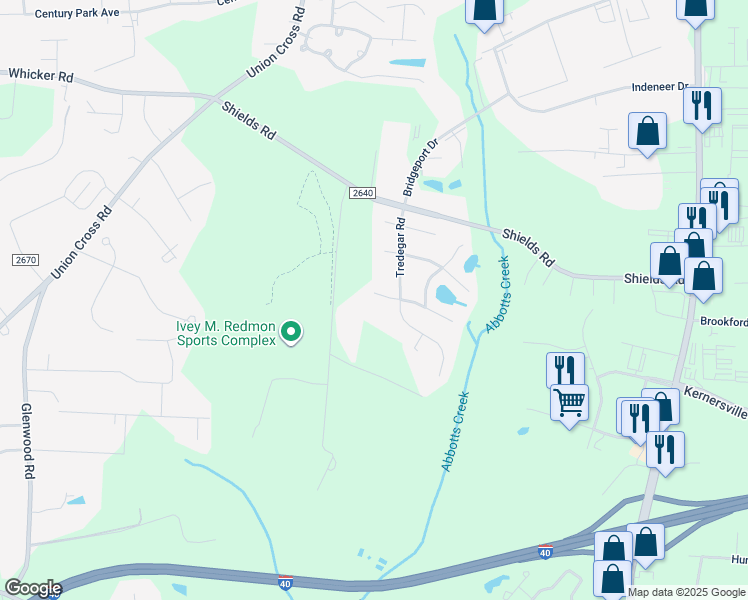 map of restaurants, bars, coffee shops, grocery stores, and more near 1250 Whitworth Court in Kernersville