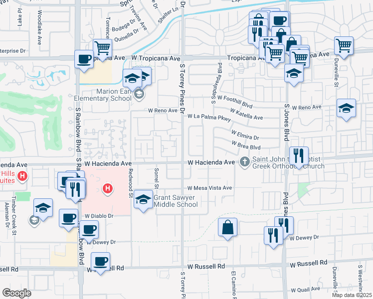 map of restaurants, bars, coffee shops, grocery stores, and more near 5263 Autumn Sky Road in Las Vegas