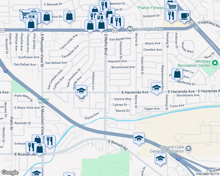 map of restaurants, bars, coffee shops, grocery stores, and more near in Whitney