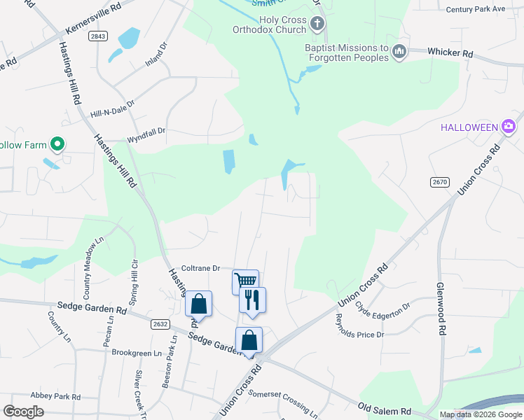 map of restaurants, bars, coffee shops, grocery stores, and more near 924 Beesons Field Drive in Kernersville
