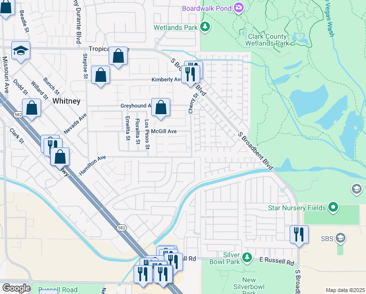 map of restaurants, bars, coffee shops, grocery stores, and more near 6519 Holyrod Park Court in Las Vegas