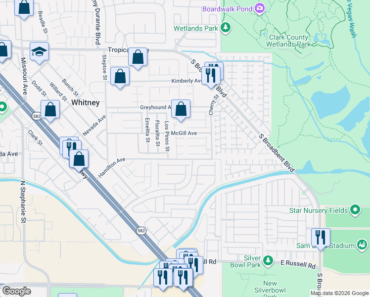 map of restaurants, bars, coffee shops, grocery stores, and more near 6443 Burlap Court in Las Vegas