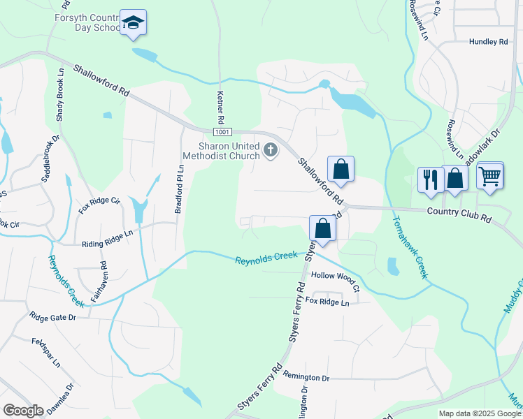 map of restaurants, bars, coffee shops, grocery stores, and more near 6065 Lura Road in Winston-Salem