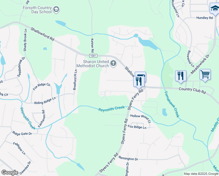 map of restaurants, bars, coffee shops, grocery stores, and more near 6065 Lura Road in Winston-Salem