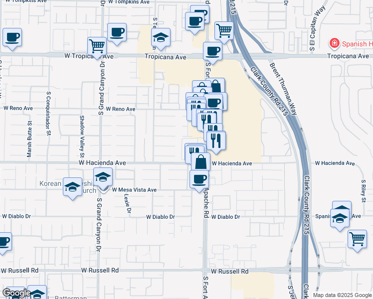 map of restaurants, bars, coffee shops, grocery stores, and more near 5225 South Fort Apache Road in Las Vegas