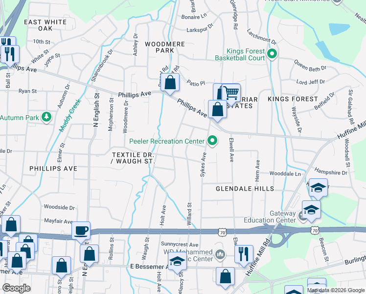 map of restaurants, bars, coffee shops, grocery stores, and more near in Greensboro
