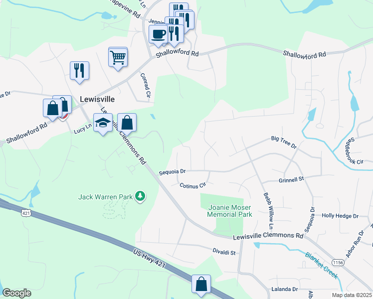 map of restaurants, bars, coffee shops, grocery stores, and more near 1320 Thriftwood Trail in Lewisville