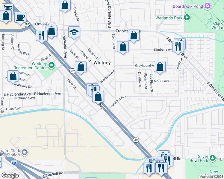 map of restaurants, bars, coffee shops, grocery stores, and more near 6115 Berthelot Lane in Las Vegas