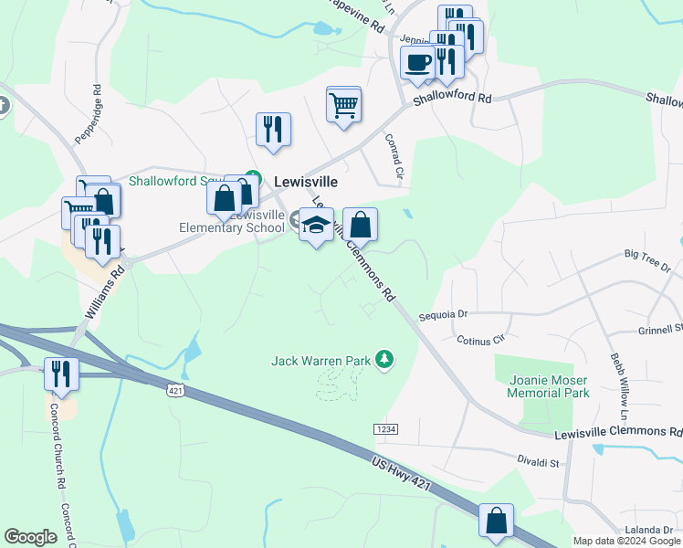 map of restaurants, bars, coffee shops, grocery stores, and more near 1013 Brookway West Drive in Lewisville