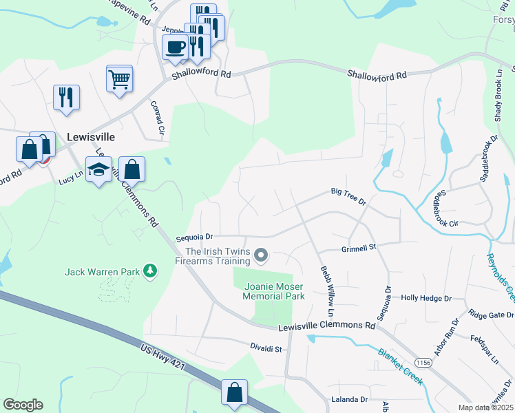 map of restaurants, bars, coffee shops, grocery stores, and more near 1025 Norwood Lane in Lewisville