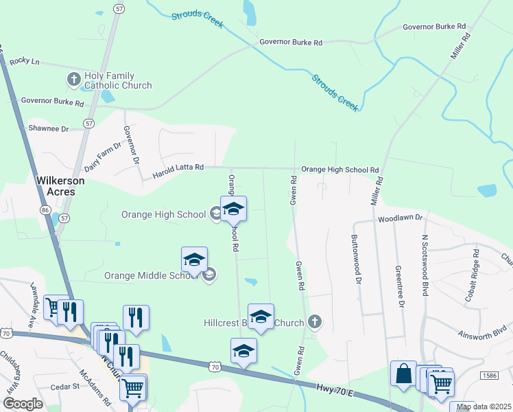 map of restaurants, bars, coffee shops, grocery stores, and more near 514 Joyce Road in Hillsborough