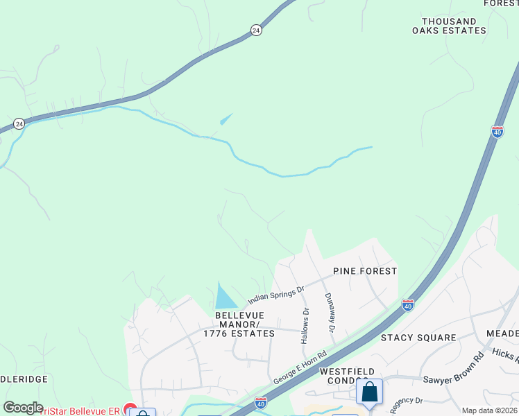 map of restaurants, bars, coffee shops, grocery stores, and more near 7550 Hallows Drive in Nashville