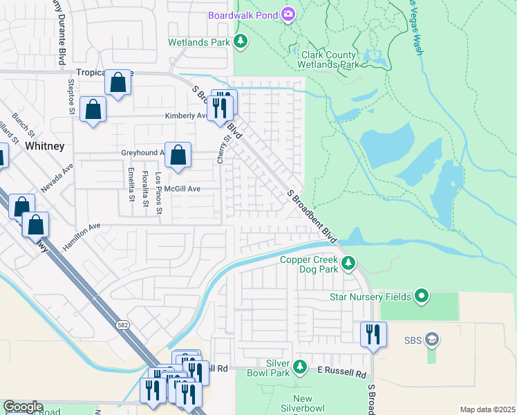 map of restaurants, bars, coffee shops, grocery stores, and more near 6681 Diamond Care Drive in Las Vegas