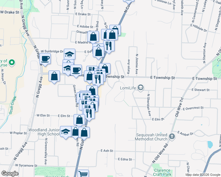 map of restaurants, bars, coffee shops, grocery stores, and more near 2336 Marks Mill Lane in Fayetteville