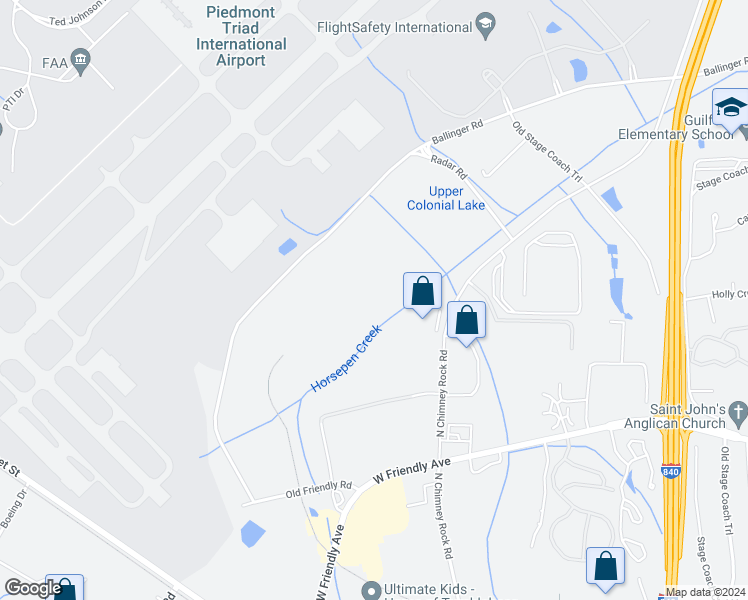 map of restaurants, bars, coffee shops, grocery stores, and more near 4320 Cedarcroft Court in Greensboro