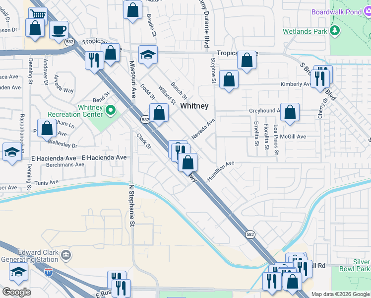 map of restaurants, bars, coffee shops, grocery stores, and more near 6017 Boulder Highway in Las Vegas