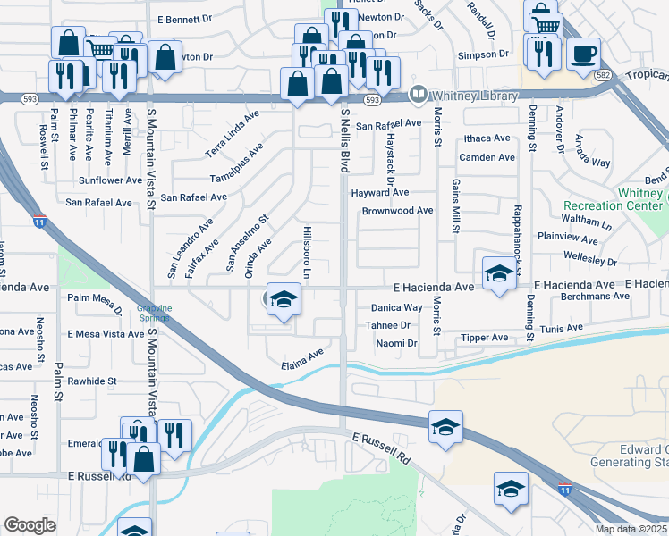 map of restaurants, bars, coffee shops, grocery stores, and more near 4972 Novato Circle in Las Vegas