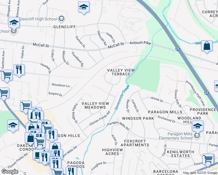 map of restaurants, bars, coffee shops, grocery stores, and more near 204 Nunley Drive in Nashville
