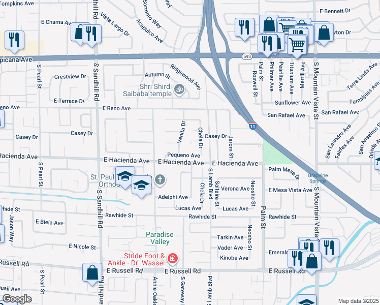 map of restaurants, bars, coffee shops, grocery stores, and more near 4134 Pequeno Avenue in Las Vegas