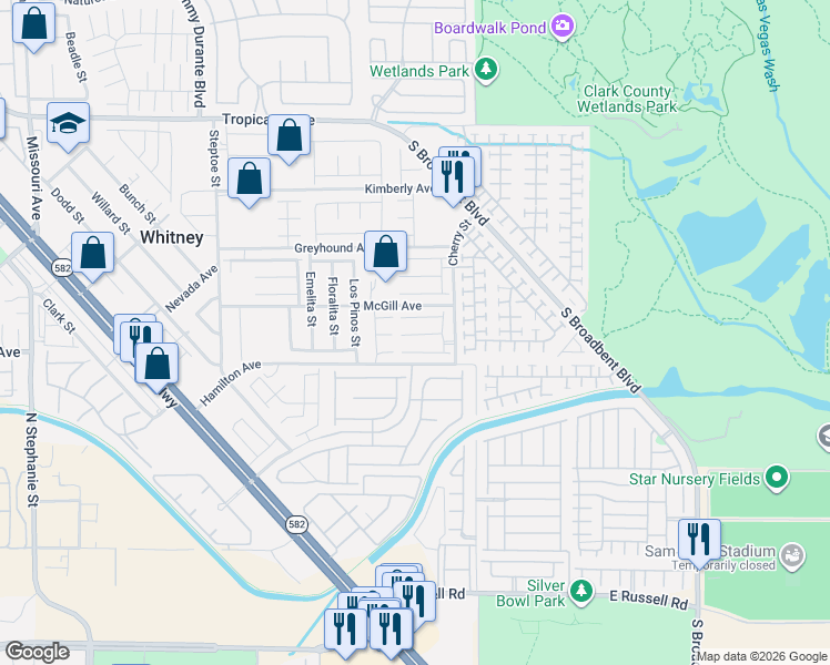 map of restaurants, bars, coffee shops, grocery stores, and more near 6475 Holyrod Park Court in Las Vegas