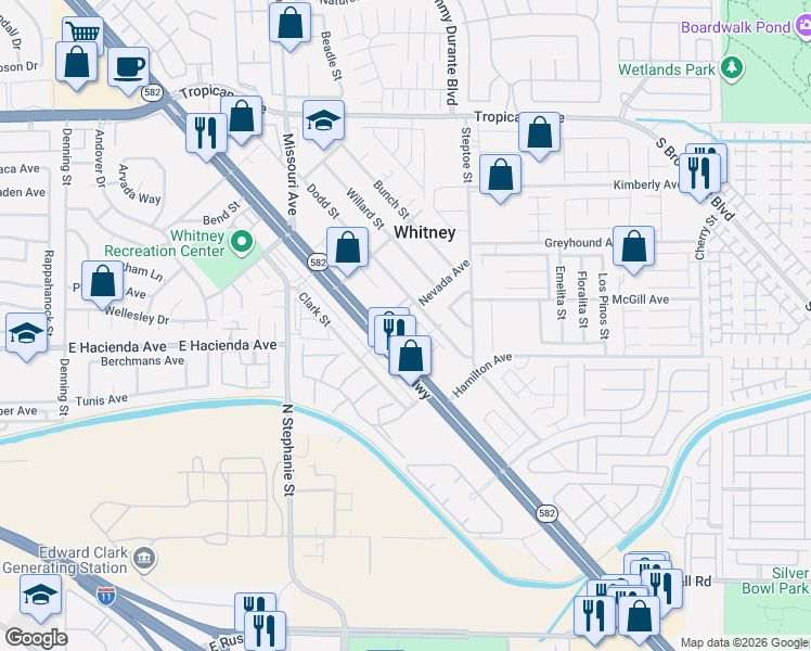 map of restaurants, bars, coffee shops, grocery stores, and more near 6017 Boulder Highway in Las Vegas