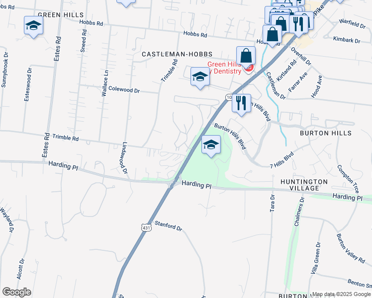 map of restaurants, bars, coffee shops, grocery stores, and more near 5045 Hillsboro Pike in Nashville