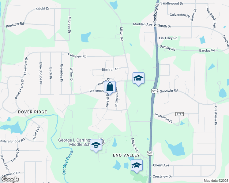 map of restaurants, bars, coffee shops, grocery stores, and more near 529 Devereaux Lane in Durham