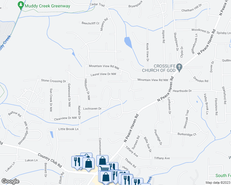 map of restaurants, bars, coffee shops, grocery stores, and more near 6020 Allington Court in Winston-Salem