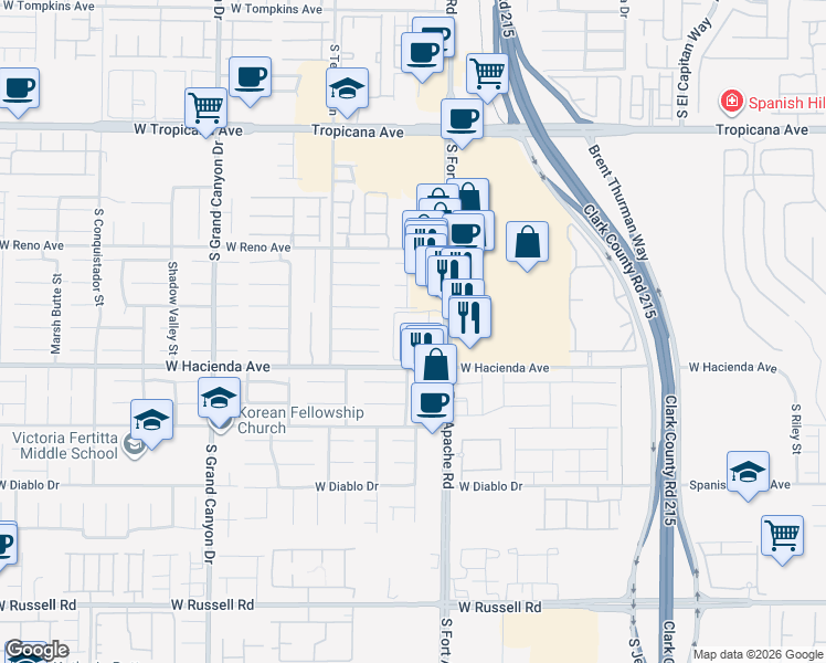 map of restaurants, bars, coffee shops, grocery stores, and more near 5225 South Fort Apache Road in Las Vegas