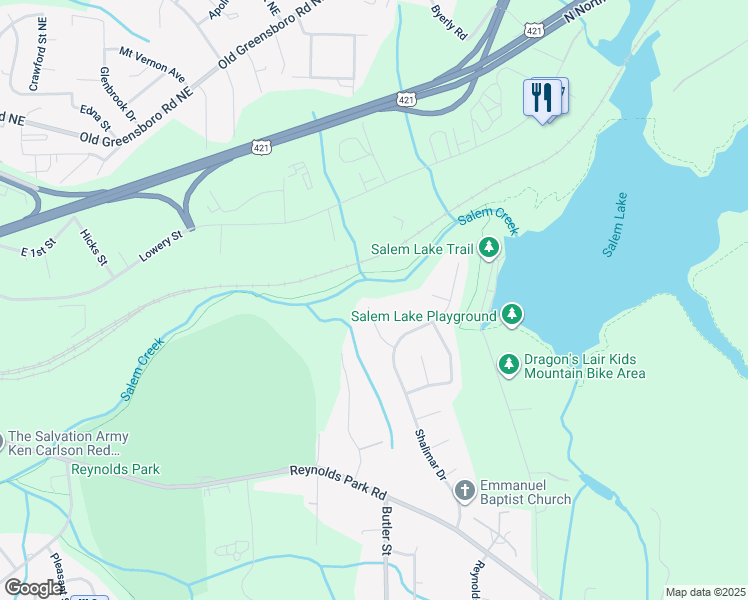 map of restaurants, bars, coffee shops, grocery stores, and more near 969 Woodleaf Court in Winston-Salem