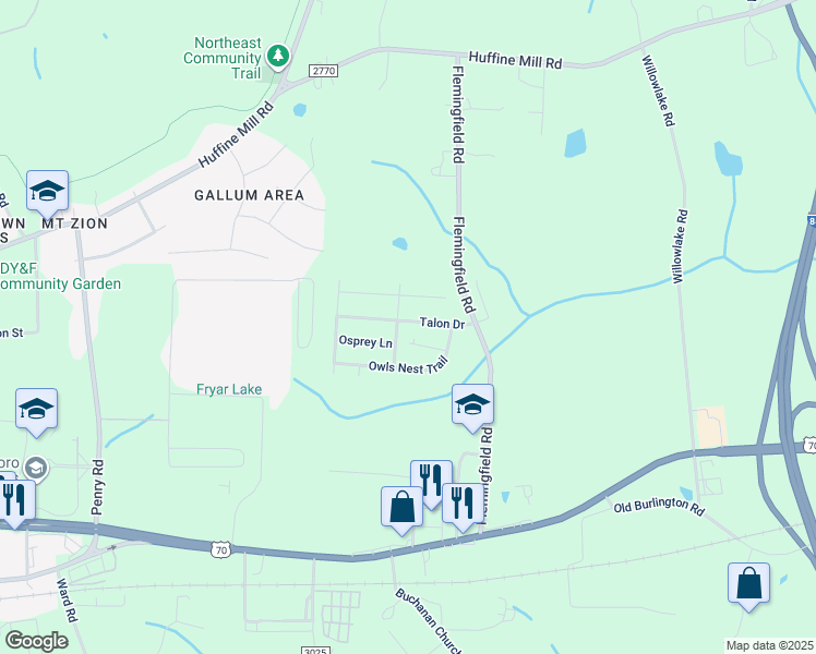map of restaurants, bars, coffee shops, grocery stores, and more near 2302 Talon Drive in McLeansville