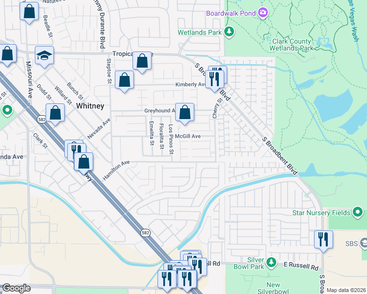 map of restaurants, bars, coffee shops, grocery stores, and more near 6452 Ness Gardens Court in Las Vegas