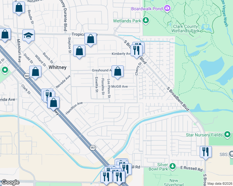 map of restaurants, bars, coffee shops, grocery stores, and more near 6452 Ness Gardens Court in Las Vegas