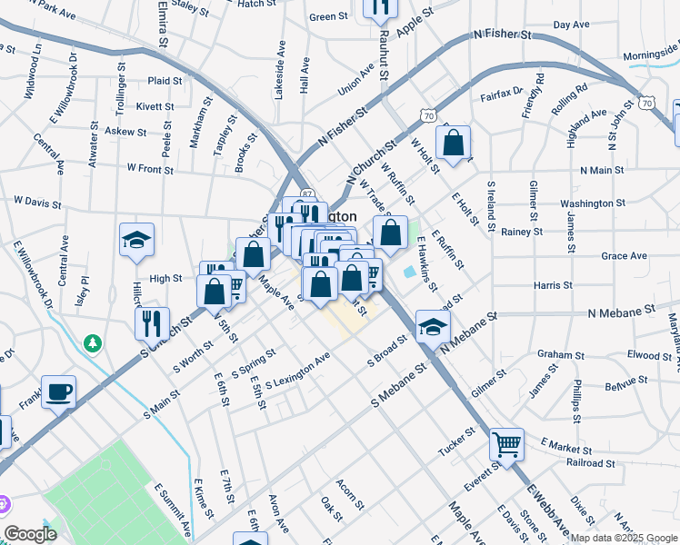 map of restaurants, bars, coffee shops, grocery stores, and more near 102 East Front Street in Burlington