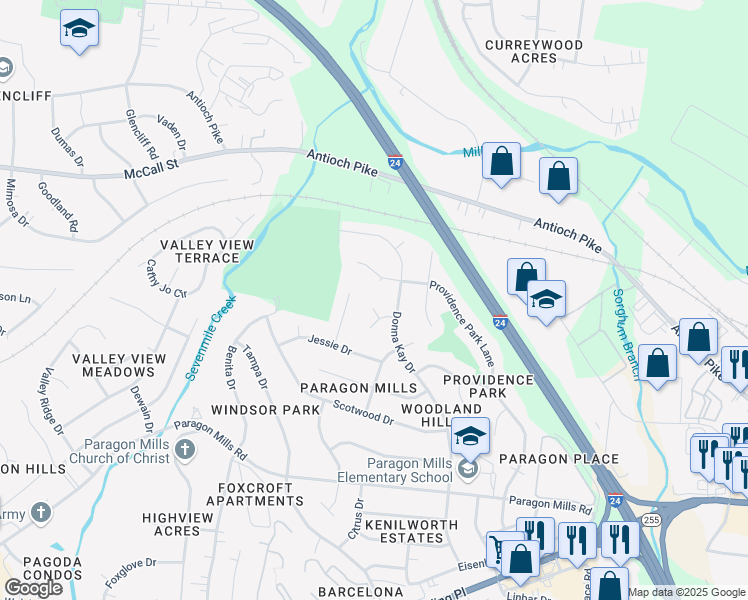 map of restaurants, bars, coffee shops, grocery stores, and more near 805 Reischa Court in Nashville