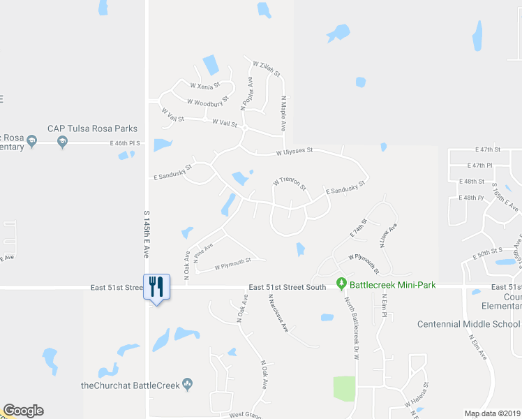 map of restaurants, bars, coffee shops, grocery stores, and more near 1604 East Sandusky Street in Broken Arrow