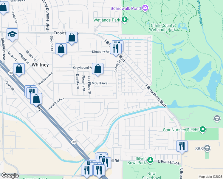 map of restaurants, bars, coffee shops, grocery stores, and more near 6526 Ness Gardens Court in Las Vegas