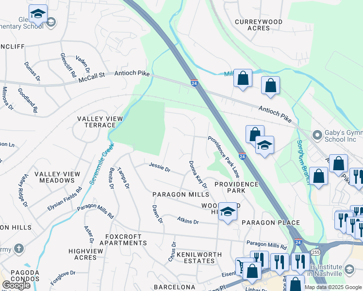 map of restaurants, bars, coffee shops, grocery stores, and more near 805 Reischa Court in Nashville